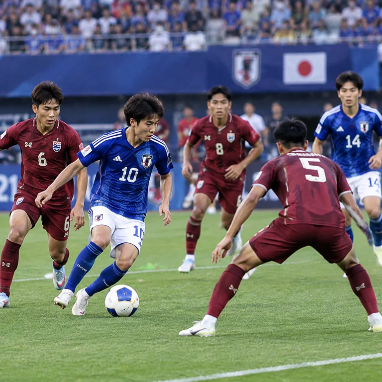 U21日本队与泰国队比赛攻防形势示意图